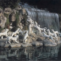 Diana und Aktäon-Brunnen, Aktäon wird von seinen Hunden angefalen